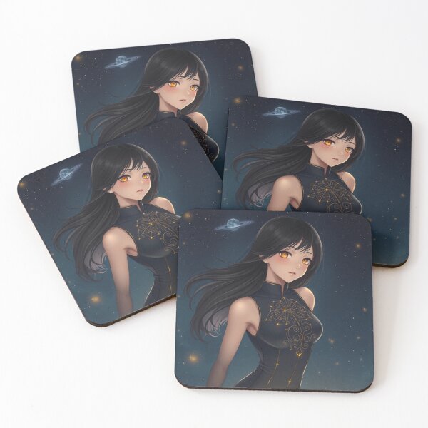 Item preview, Galactic Starry Night Anime Girl Art Print - Cosmic Elegance designed and sold by Chocobo Charm Emporium.