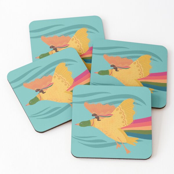 Item preview, Rainbow Flying Duck with Little Bear Creature designed and sold by Kathy Osborne Studio.
