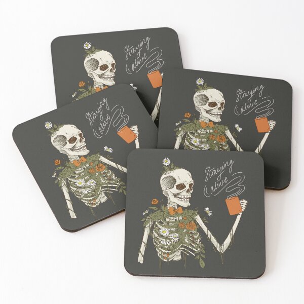 Item preview, Skeleton drinking coffee staying alive designed and sold by Floral patterns and cute characters.