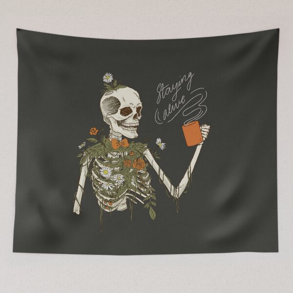 Item preview, Skeleton drinking coffee staying alive designed and sold by Floral patterns and cute characters.