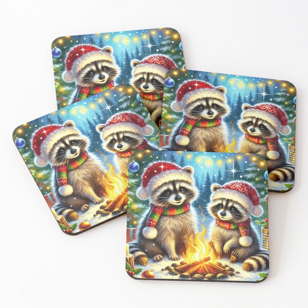 Item preview, Cute Christmas raccoons by campfire designed and sold by Meandmyshop.