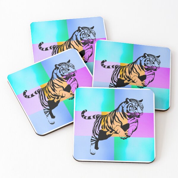 Item preview, Leaping Tiger Pop Art Silhouette on Vibrant Color Gradient Panels designed and sold by Fredster1966.