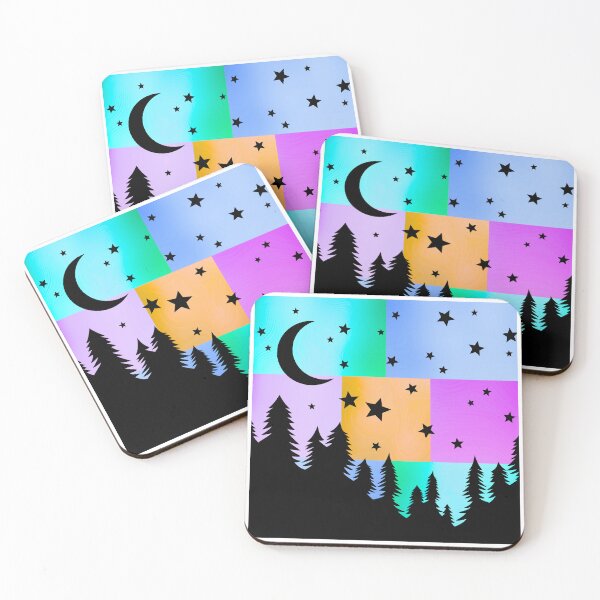 Item preview, Starry Forest Silhouette with Crescent Moon on Vibrant Pop Art Panels designed and sold by Fredster1966.