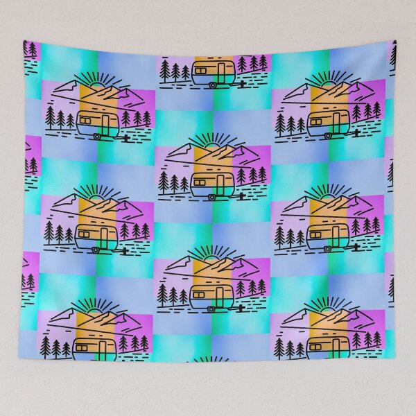 Item preview, Vibrant Camping Life Scene Silhouette on Colorful Pop Art Panels designed and sold by Fredster1966.