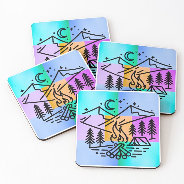 Item preview, Vibrant Campsite Scene Silhouette on Colorful Pop Art Panels designed and sold by Fredster1966.