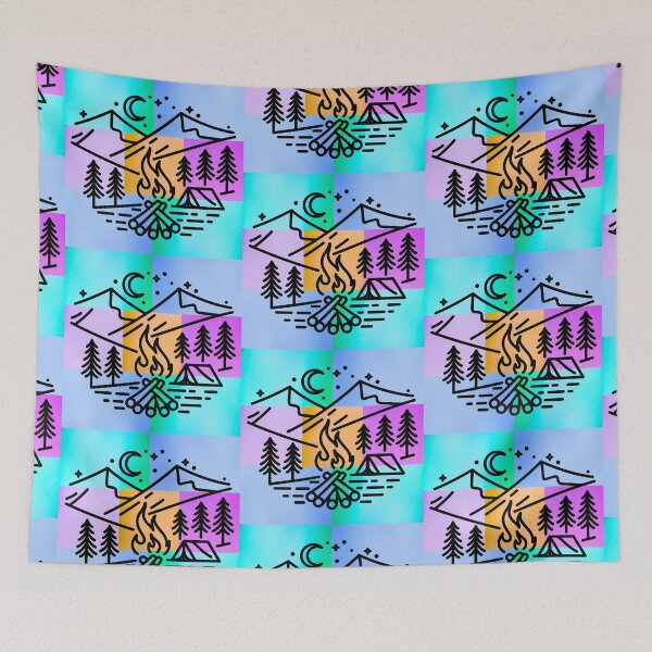 Item preview, Vibrant Campsite Scene Silhouette on Colorful Pop Art Panels designed and sold by Fredster1966.