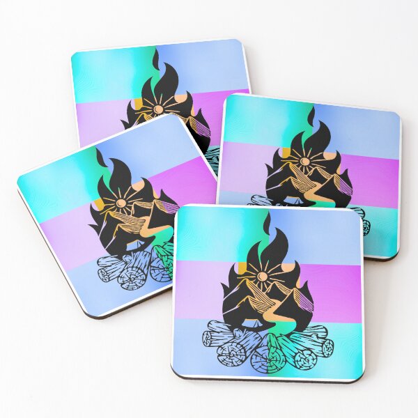 Item preview, Vibrant Campfire Scene Silhouette on Colorful Pop Art Panels designed and sold by Fredster1966.