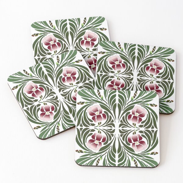 Item preview, Art Nouveau Iris Tile- red/cream designed and sold by HausHatfield.