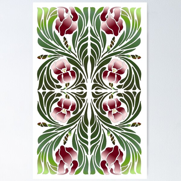 Item preview, Art Nouveau Iris Tile- red/cream designed and sold by HausHatfield.