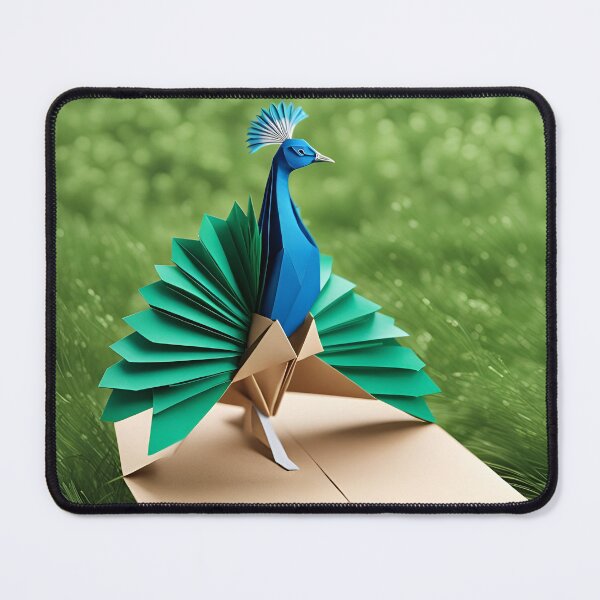 Item preview, Origami Art - Graceful Elegance: Peacock Preening Amidst Verdant Grass designed and sold by ArtfulFolds.