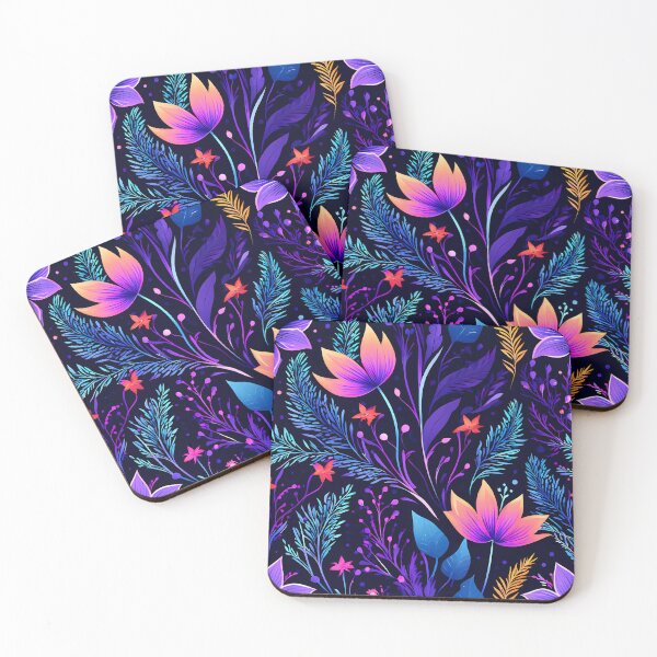 Item preview, FLORAL AND TROPICAL PATTERN O33 - Gift items and personal use / Botanical, Leaves, Colorful, Flowers, Neon, Pink, Blue, Cyan, Purple, Turquoise, Navy, Ornamented, Vector, Art designed and sold by LumDesignArt.
