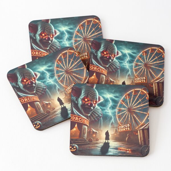 Item preview, A spooky carnival at night featuring a giant clown designed and sold by aminz4.