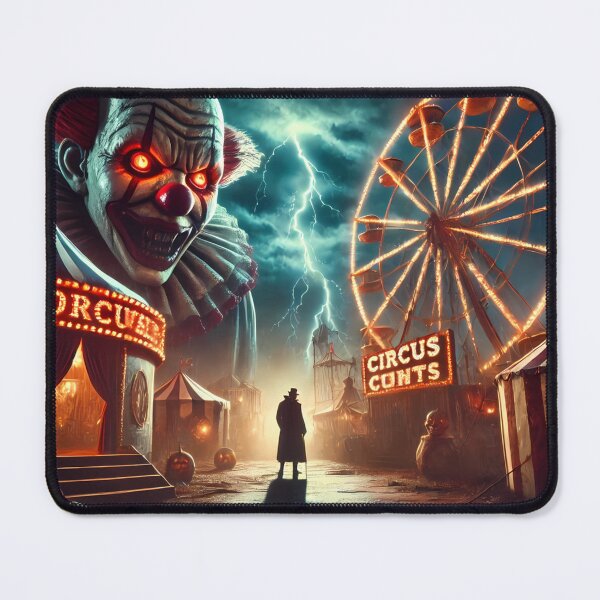 Item preview, A spooky carnival at night featuring a giant clown designed and sold by aminz4.