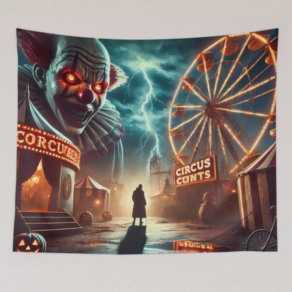 Item preview, A spooky carnival at night featuring a giant clown designed and sold by aminz4.