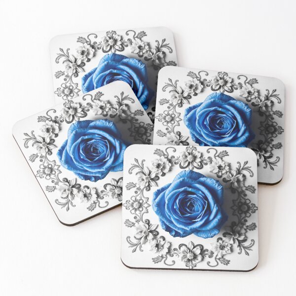 Item preview, Vintage Blue Rose Floral Border on White Background – Elegant Design designed and sold by hjian8219.