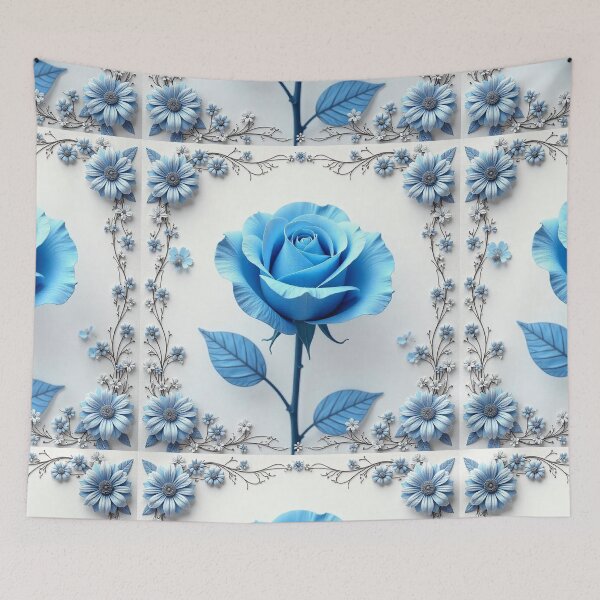 Item preview, Vintage Blue Rose Floral Border on White Background – Elegant Design designed and sold by hjian8219.
