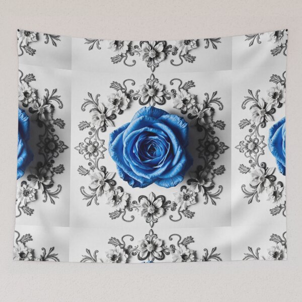 Item preview, Vintage Blue Rose Floral Border on White Background – Elegant Design designed and sold by hjian8219.