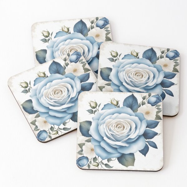 Item preview, Vintage Blue Rose Floral Border on White Background – Elegant Design designed and sold by hjian8219.
