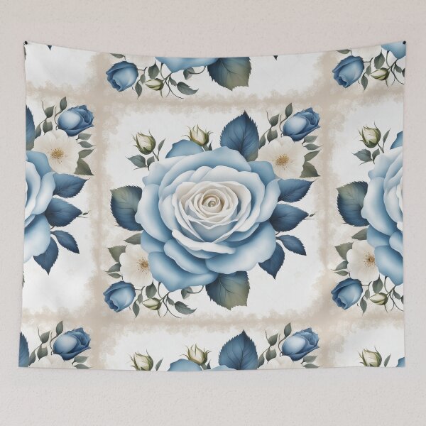 Item preview, Vintage Blue Rose Floral Border on White Background – Elegant Design designed and sold by hjian8219.