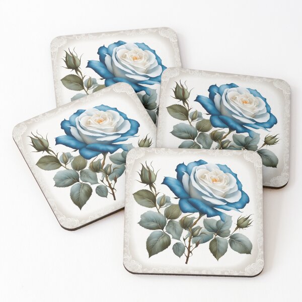 Item preview, Vintage Blue Rose Floral Border on White Background – Elegant Design designed and sold by hjian8219.