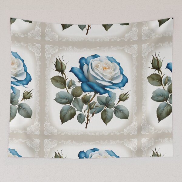 Item preview, Vintage Blue Rose Floral Border on White Background – Elegant Design designed and sold by hjian8219.