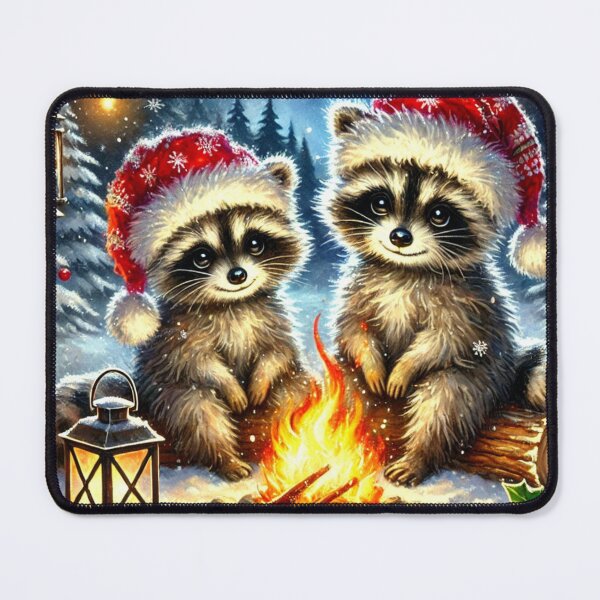 Item preview, Christmas raccoons sitting by the fire on a winter night designed and sold by Meandmyshop.