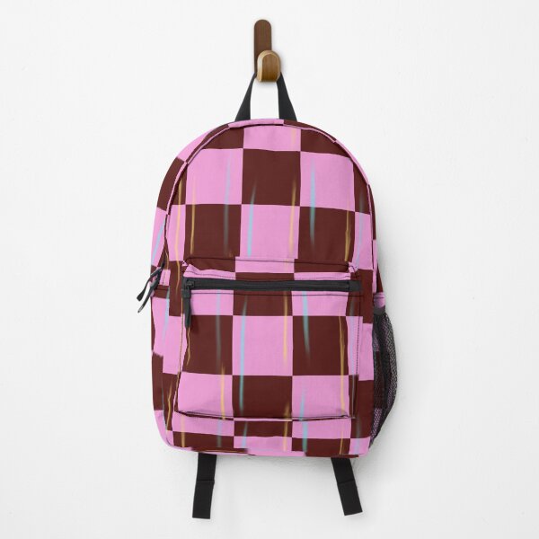 Item preview, Pink and Dark Brown Checkered Pattern with Blue and Yellow accents  designed and sold by Jessica Erin.