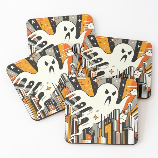 Item preview, Halloween Ghost Over The City Retro Design designed and sold by NYPop.