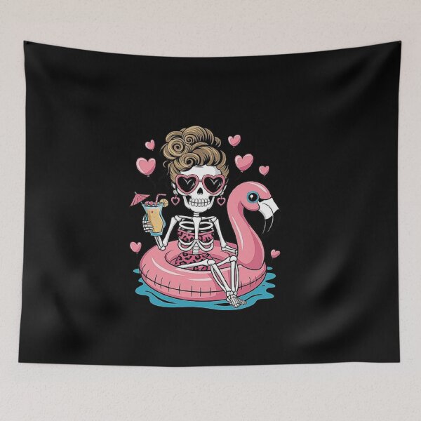 Item preview, Summer Skeleton Fun: Tropical Flamingo Pool Party Design designed and sold by love3617.
