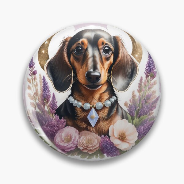 Artikelvorschau, Entzückender karamellbrauner und schwarzer Dackel mit böhmischen Blumen | Perfektes Geschenk für Hundeliebhaber entworfen und verkauft von DEEPDesignsART.