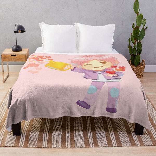 Item preview, Pink haired cute chibi wearing pastel purple holding a bright yellow watering can, and pouring loving hearts designed and sold by Bo-Yin.