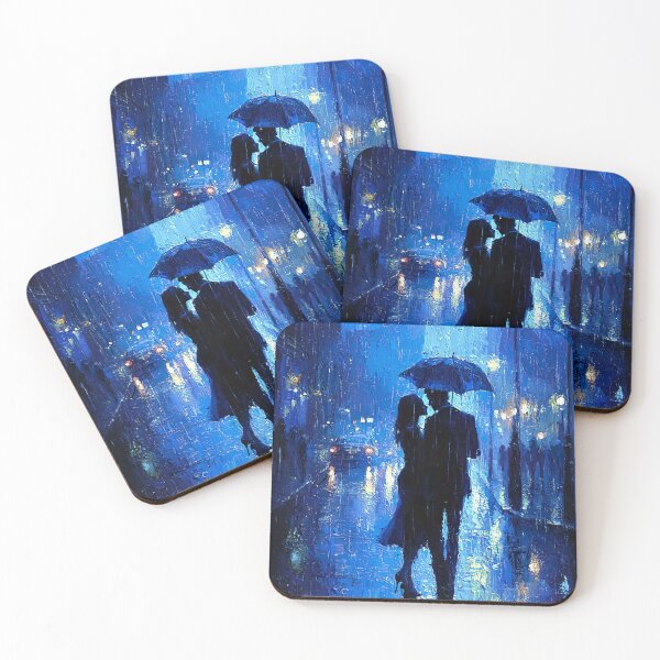 Item preview, Shree 420 style couple in the rain - abstract blue blurr designed and sold by UmagineArts.