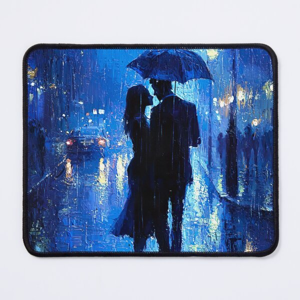 Item preview, Shree 420 style couple in the rain - abstract blue blurr designed and sold by UmagineArts.
