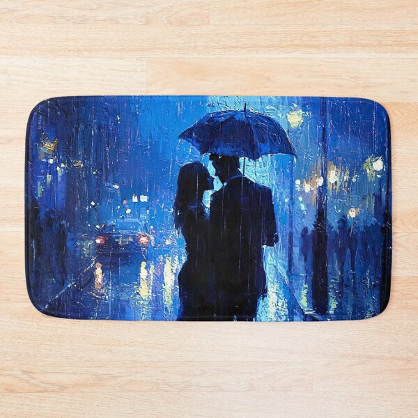 Item preview, Shree 420 style couple in the rain - abstract blue blurr designed and sold by UmagineArts.