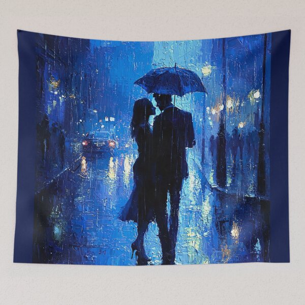 Item preview, Shree 420 style couple in the rain - abstract blue blurr designed and sold by UmagineArts.
