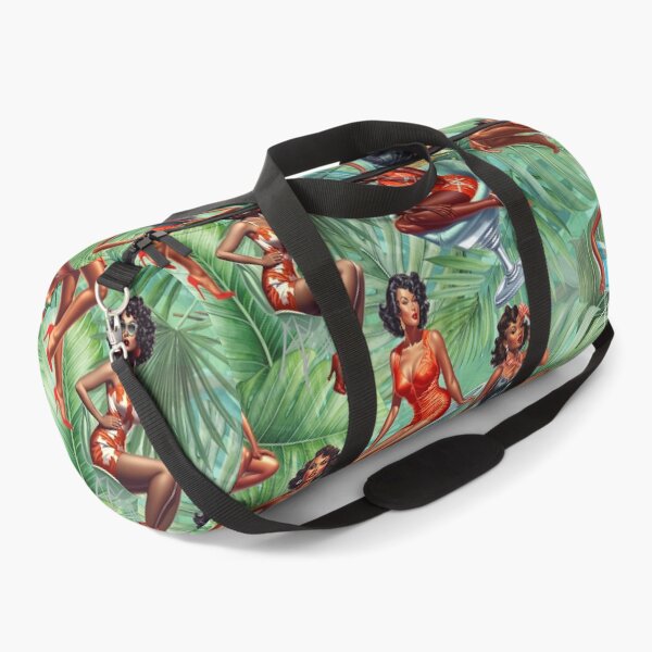 Item preview, Vintage Melanin Pinup Girls on green and blue palm background designed and sold by CGPlenty.