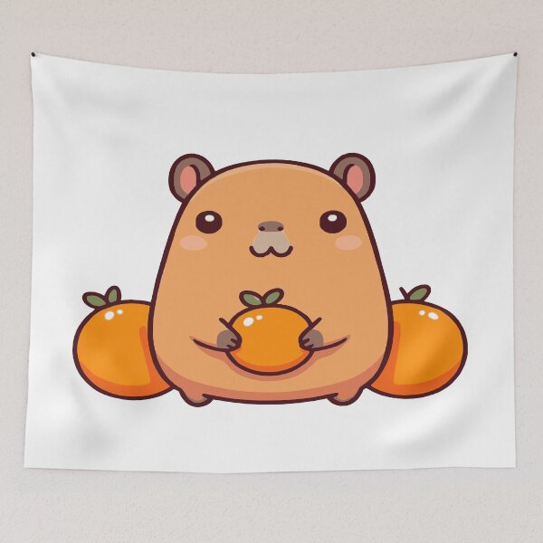 Item preview, Cute capybara in kawaii chibi style with oranges designed and sold by AdrianMDesigns.