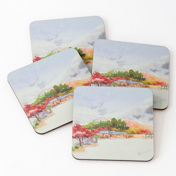Item preview, Beautiful Korean autumn rural scenery watercolor designed and sold by Jennywatercolor.