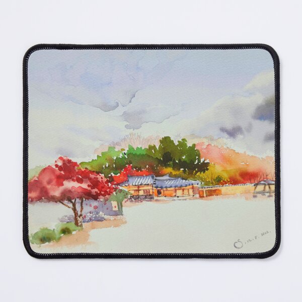 Item preview, Beautiful Korean autumn rural scenery watercolor designed and sold by Jennywatercolor.