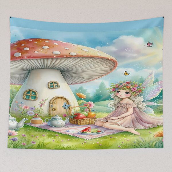 Item preview, Fairy picnic on the outskirts of a mushroom designed and sold by Venta Mix  JellycientArt.