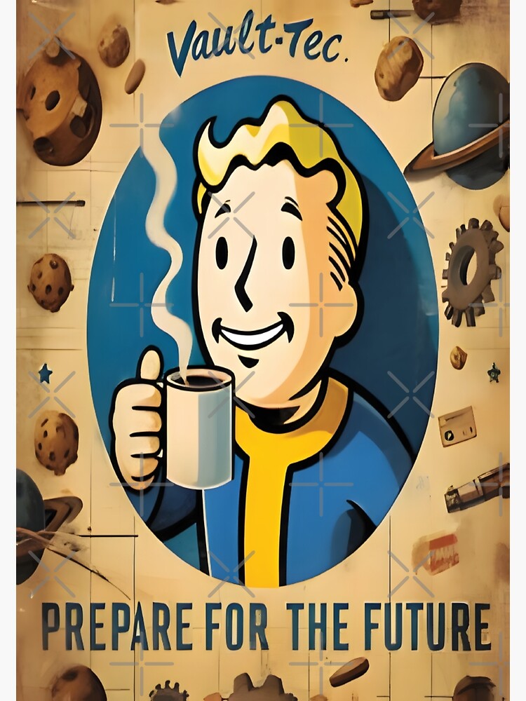 Imagen 2 de 2, Tarjetas de felicitación con la obra Coffee Vault Boy se prepara para el futuro, diseñada y vendida por LMLStewArt.