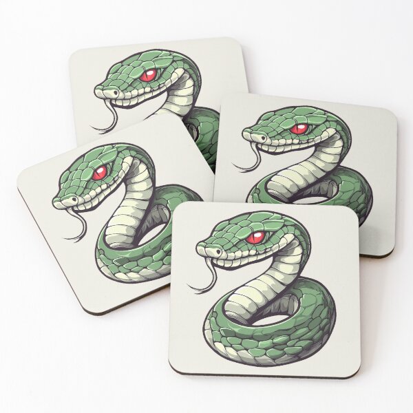 Item preview, Coiled Green Snake with Red Eyes Illustration designed and sold by BeUniqueCo.