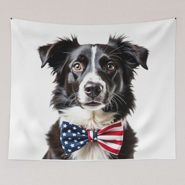 Item preview, Funny cool Border Collie dog wearing a USA flag bow tie designed and sold by LazyOwlStore.