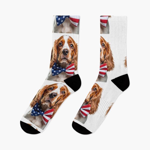 Item preview, Funny cool Cocker Spaniel dog wearing a USA flag bow tie designed and sold by LazyOwlStore.
