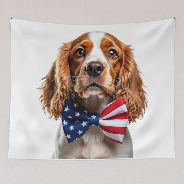 Item preview, Funny cool Cocker Spaniel dog wearing a USA flag bow tie designed and sold by LazyOwlStore.