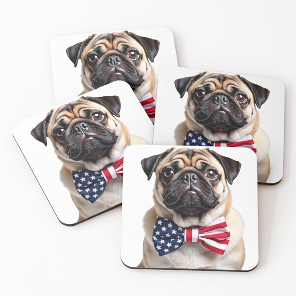 Item preview, Funny cool Pug dog wearing a USA flag bow tie designed and sold by LazyOwlStore.