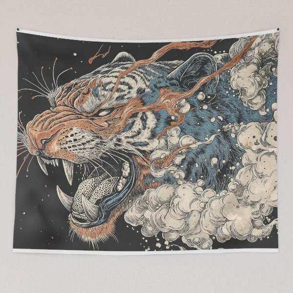 Item preview, Fierce Tiger Roaring Amid Cosmic Clouds designed and sold by Qim X Fantasy.