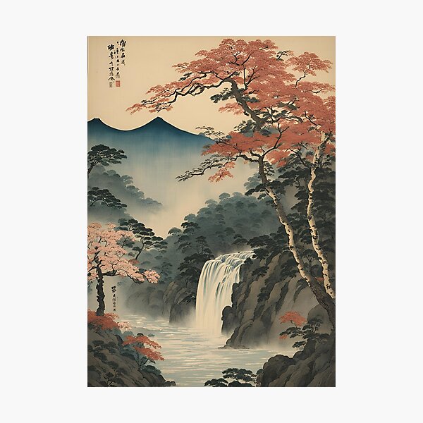Item preview, Traditional Japanese Waterfall Landscape Art Print designed and sold by comeontooch.