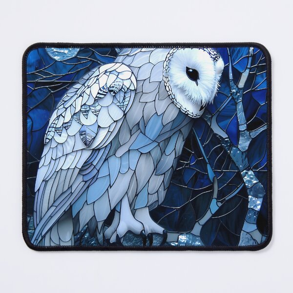 Item preview, Stained Glass Night Owl with Moon and Blue Tones designed and sold by Artessie.