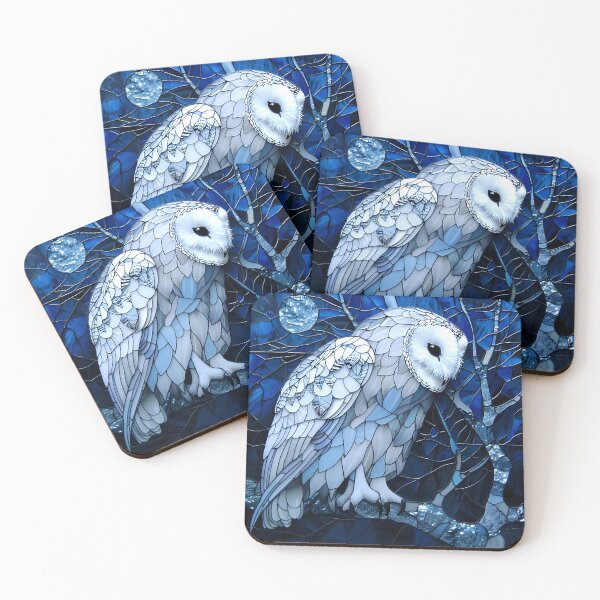 Item preview, Stained Glass Night Owl with Moon and Blue Tones designed and sold by Artessie.